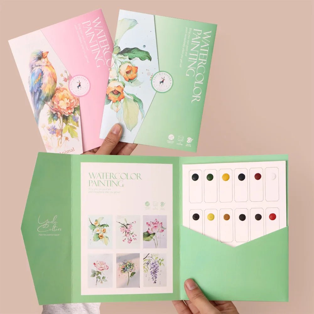 6 Creative Watercolor Painting Sets Including Paper Dipping Pen Art