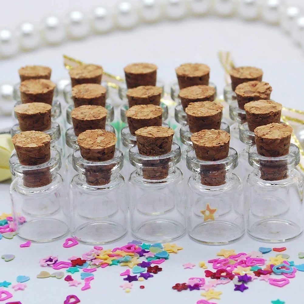 50pcs Mini Cork Glass Wish Bottles 1ml – DIY Craft Jar Set