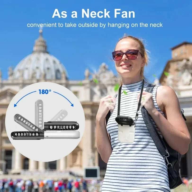 Foldable Neck Fan USB Rechargeable Power Bank & Digital Display