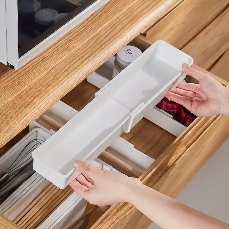 Expandable Silverware Drawer Organizer | White Utensil Tray
