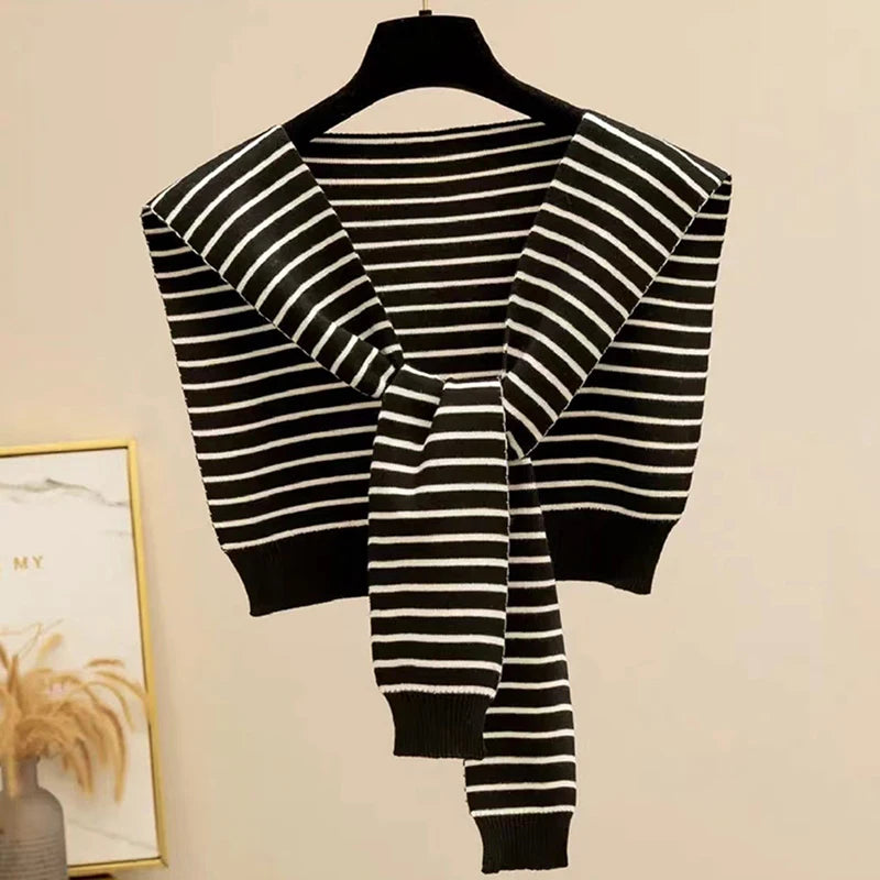 Women's Striped Knit Shrug Scarf | Warm Neck Cover & Shawl