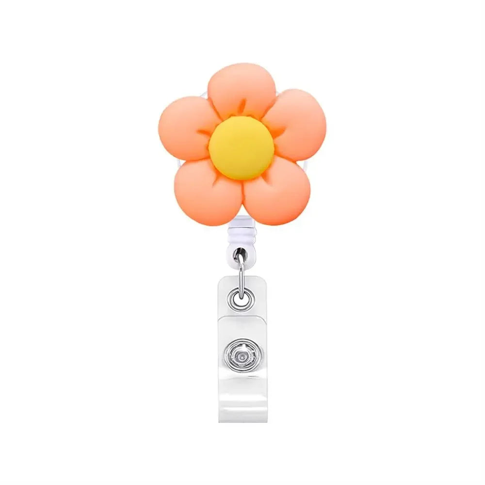 Cute Chest Card Flower Work Card Clip Keys Lanyard ID Card Clips Name Card Holder Nurse Badge Holder Retractable Badge Reel Peaceful Pleasures Health and Wellness Orange