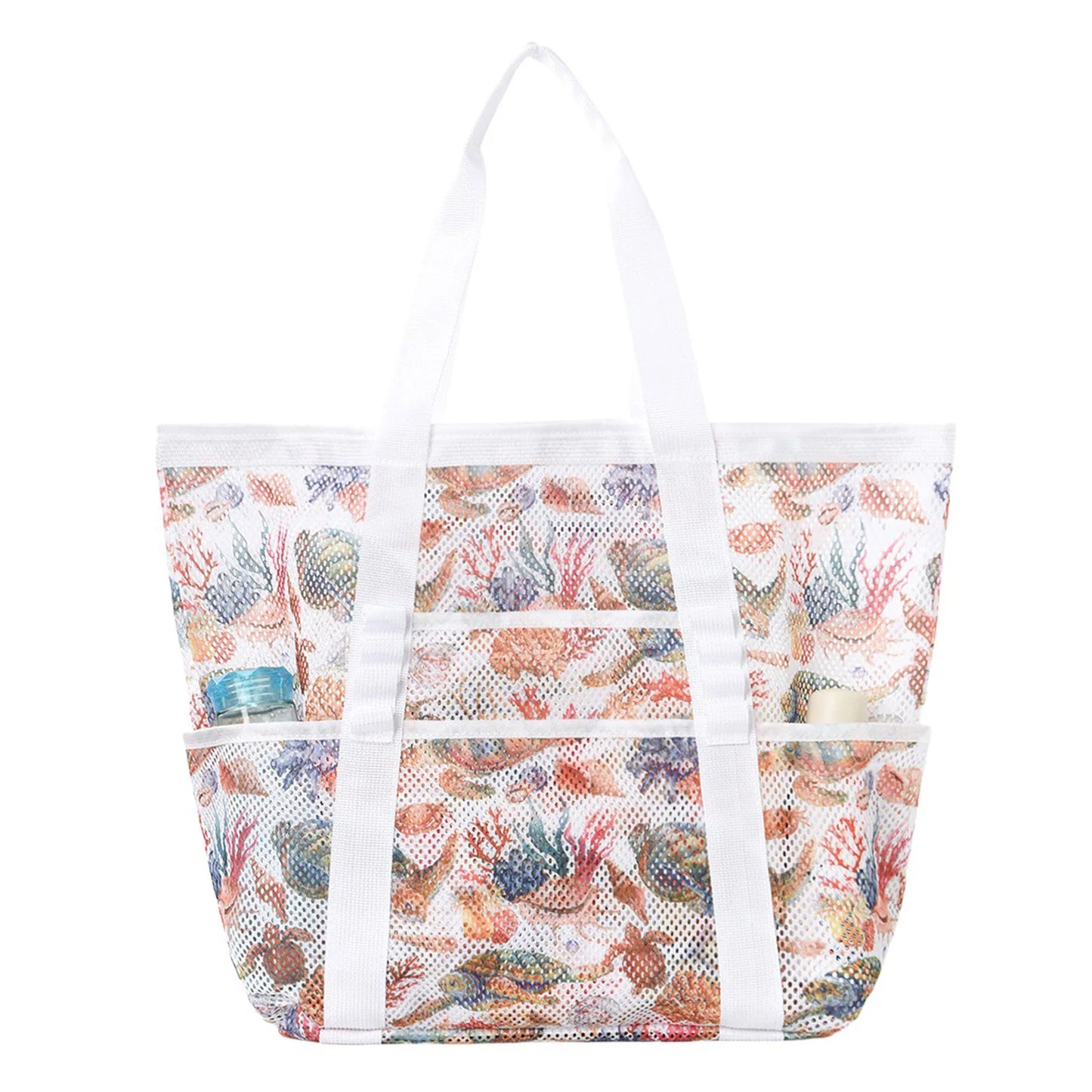 PEAKINBAGS Mesh Beach Tote Bag – Large Multi-Pocket Pool Bag