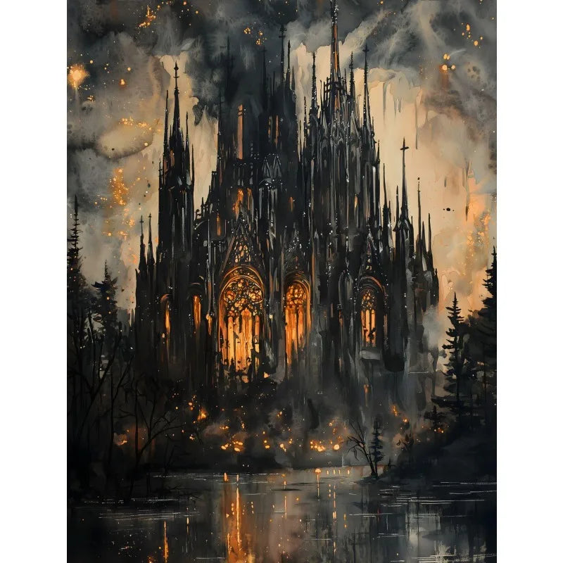 Dark Academia Antique Gothic Castle Wildflowers and Books Crow Owl Animal Poster Canvas Painting Wall Art Pictures Home Decor Peaceful Pleasures Health and Wellness 8 50x70cm Unframed