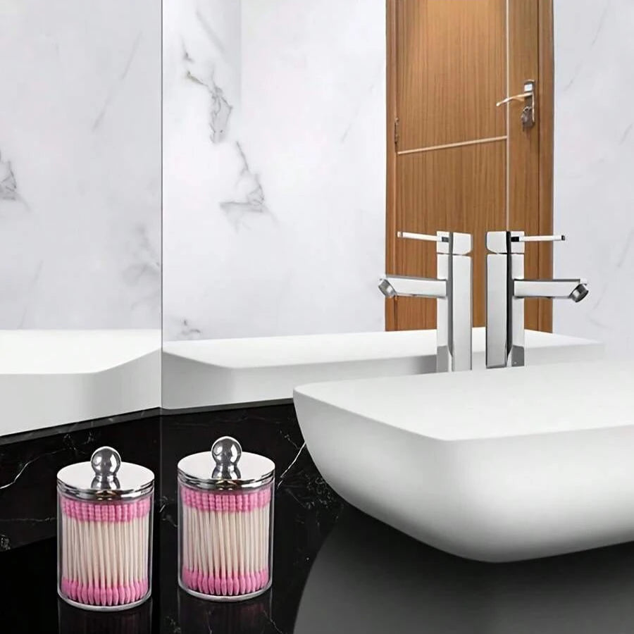Acrylic Round Q-tip Holder & Cotton Ball Dispenser – Bathroom Organizer Jars (1, 2, or 3 Pcs)