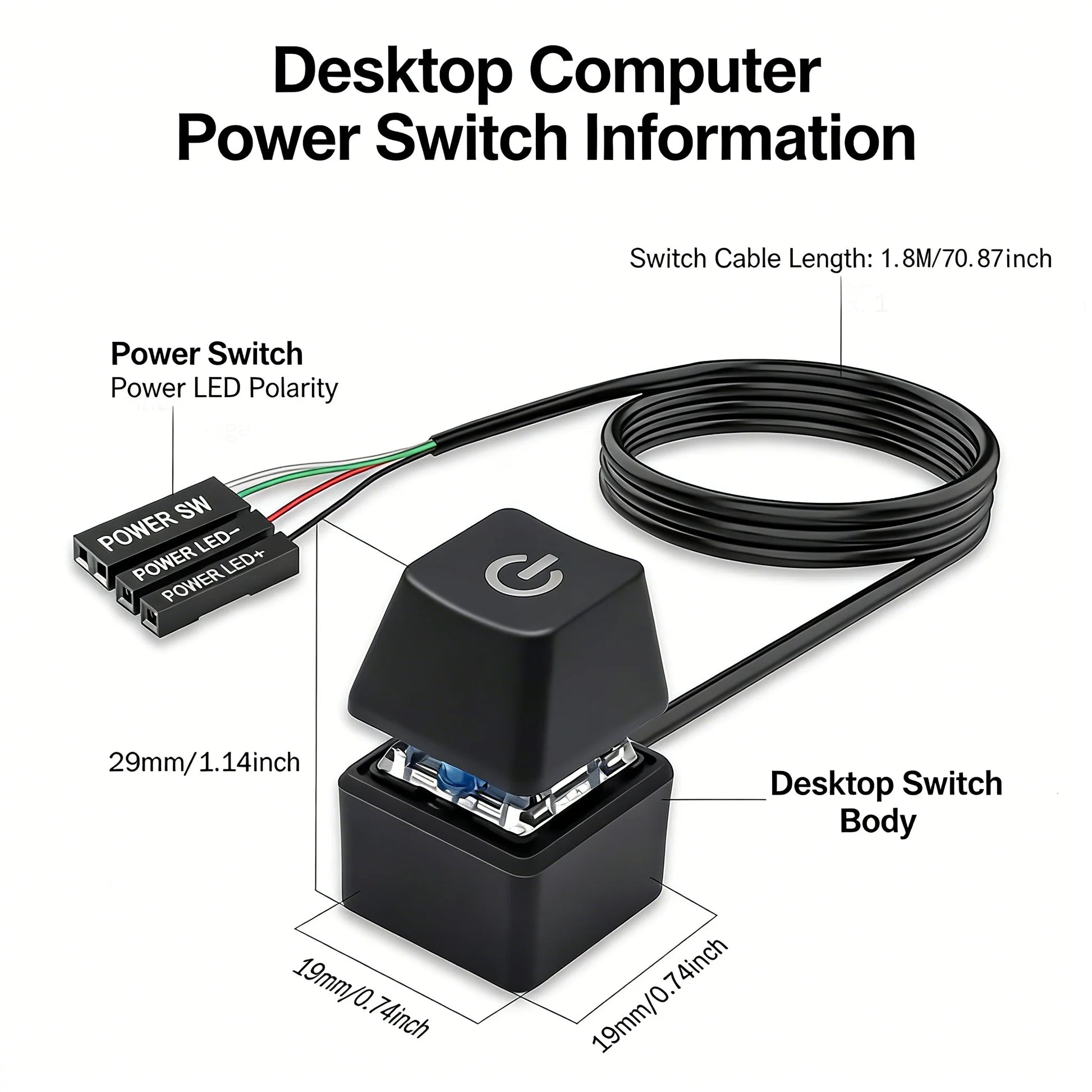 Desktop PC External Power Switch Blue LED Button Remote On/Off Extension Cable for Computer Case Home Office Peaceful Pleasures Health and Wellness