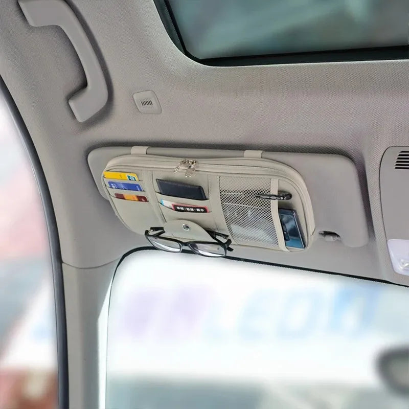 1 Piece Car Sun Visor Organiser, Sunglasses Holder with Zip Pouch for Car, Truck, SUV Car Interior Accessories Peaceful Pleasures Health and Wellness GRAY