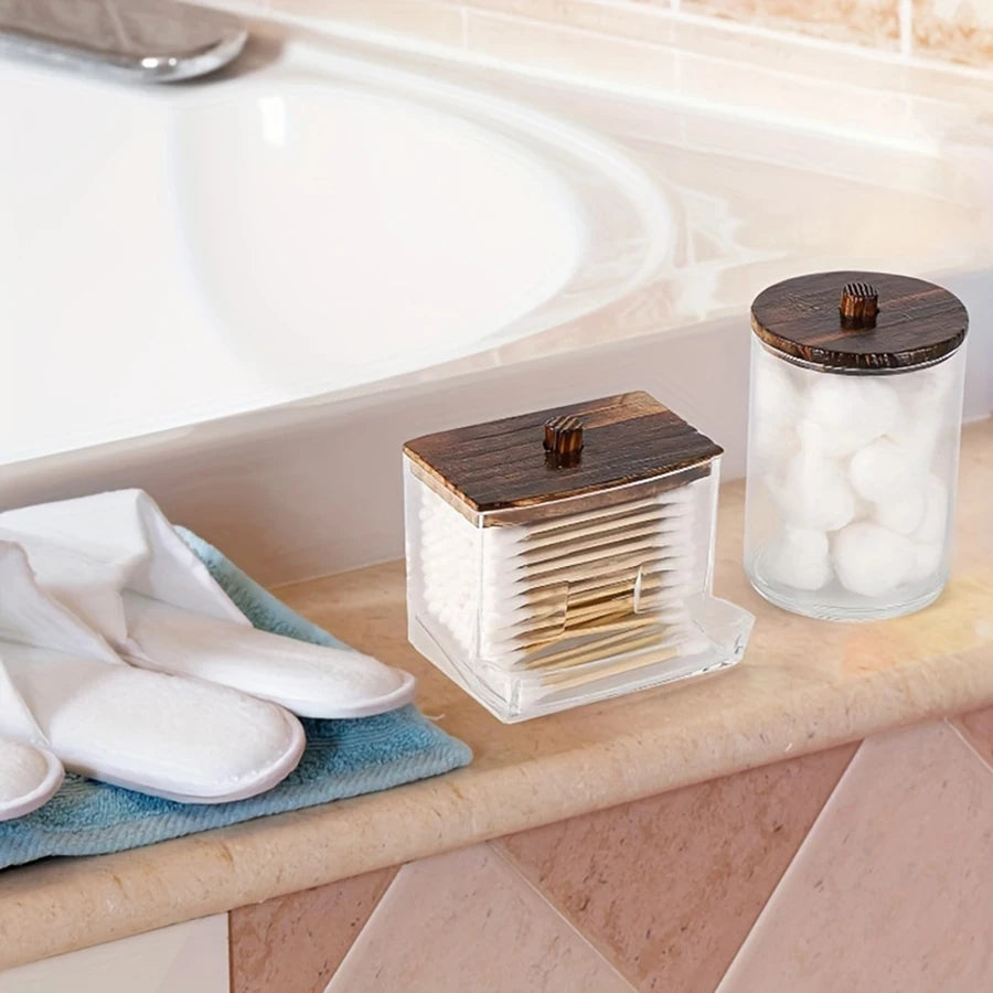 Cotton Swab, Ball & Pad Holder – Clear Apothecary Jar Bathroom Storage Organizer (1 or 3 Pack)