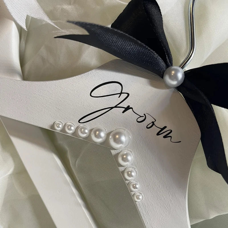 Bride & Groom Pearl Wedding Hangers Set of 2 | Bridal Decor Wedding Hanger Set Peaceful Pleasures Health and Wellness