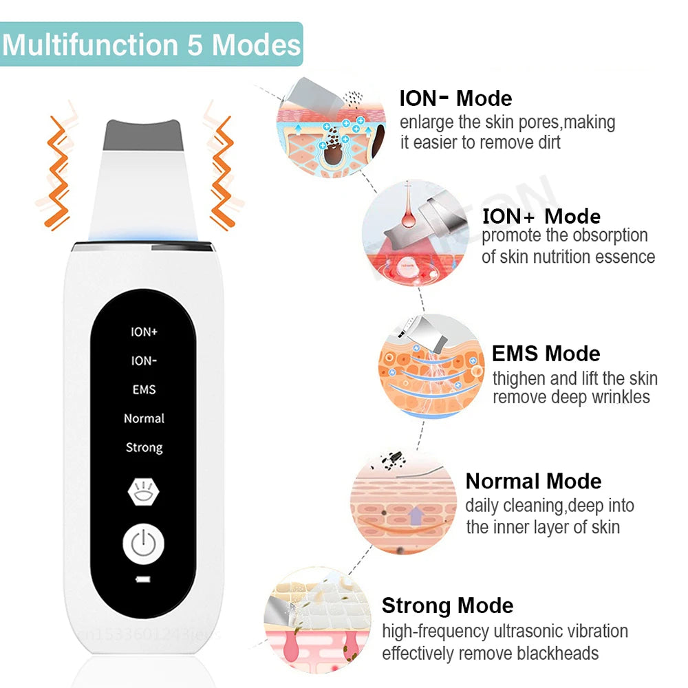 Ultrasonic Skin Scrubber Facial Peeling Face Scrubber Blackhead Remover Ance Pore Deep Facial Cleaning Spatula Facial Cleanser Peaceful Pleasures Health and Wellness