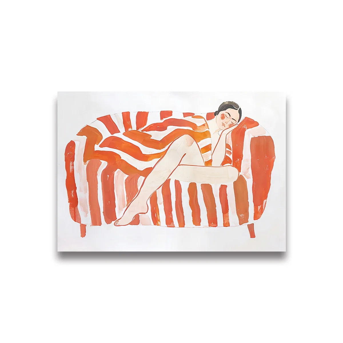Abstract Woman Coffee Canvas Print | Green Stripe Modern Wall Art Canvas Wall Art Peaceful Pleasures Health and Wellness TL1711 30x40cm Unframed
