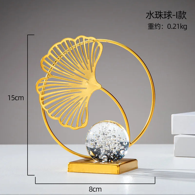 1Pc Modern Light Luxury Living Room Decor Ornaments Wrought Iron Crystal Ball Abstract Model Crafts Desktop Ornaments Home Decor Peaceful Pleasures Health and Wellness GinkgoA
