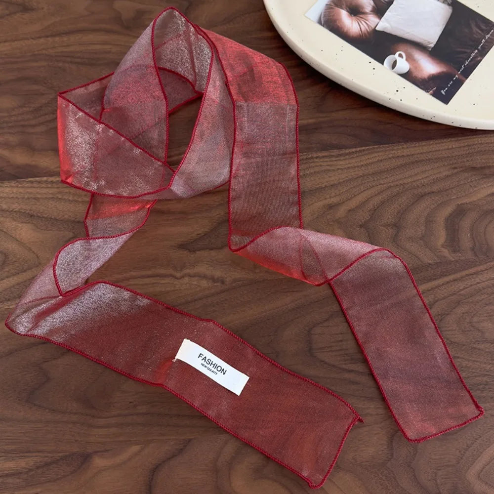 Y2K Organza Silk Scarf – Narrow Headscarf & Beach Wrap