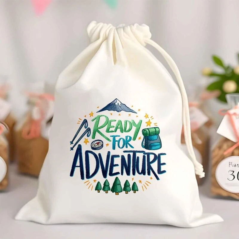 5pcs Ready for Adventure Cotton Favor Bags Family Vacation Mountain Camping Destinations Wedding Bachelorette Party Accessories Peaceful Pleasures Health and Wellness