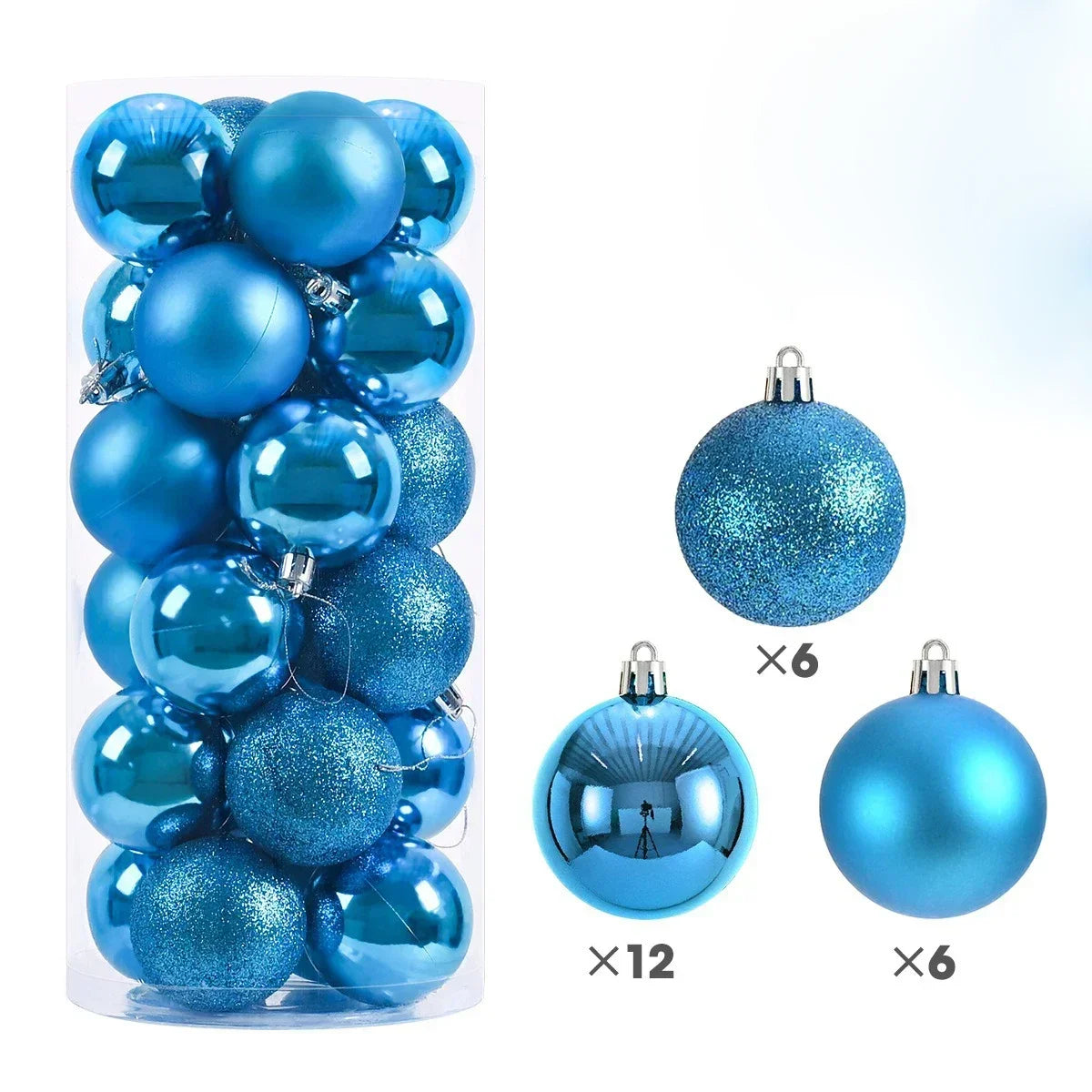 24Pcs 3/4/6CM Christmas Balls Big Ball Christmas Tree Pendant Ornaments for Party Decor 2025 New Year Navidad Gifts Accessory Peaceful Pleasures Health and Wellness Blue 3CM