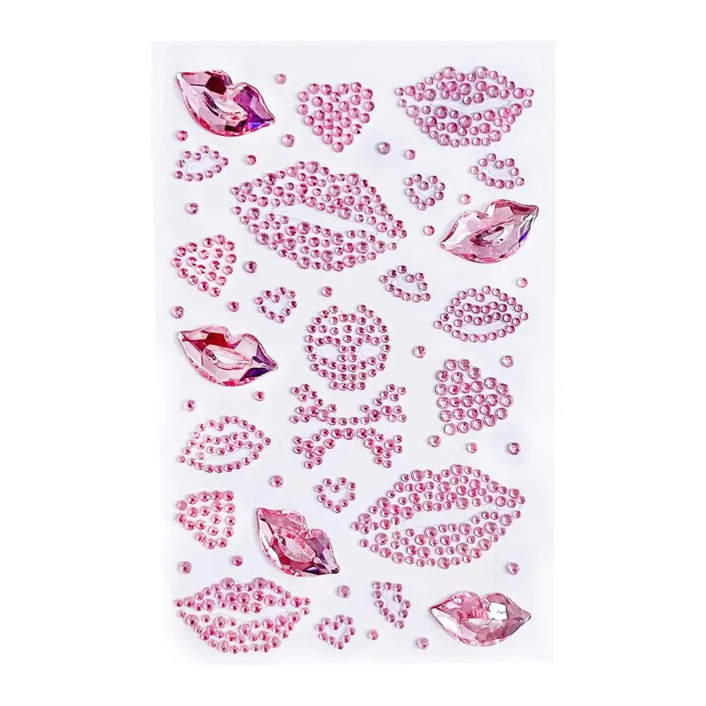 Red Heart & Lips Rhinestone Tattoos Self-Adhesive Glitter Face & Body Makeup Stickers Valentine's Day Face Gems Party Supplies Peaceful Pleasures Health and Wellness B
