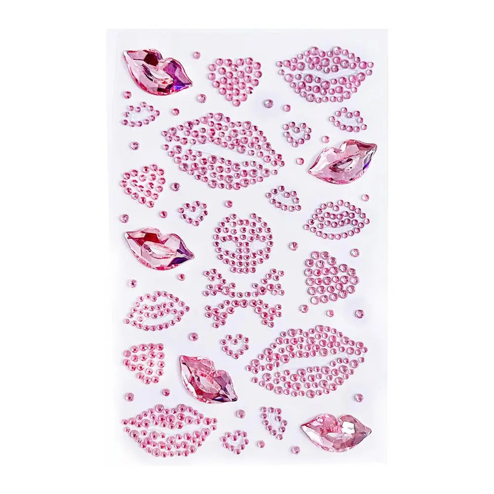 Valentine's Day Rhinestone Face Gems – Heart & Lips Stickers