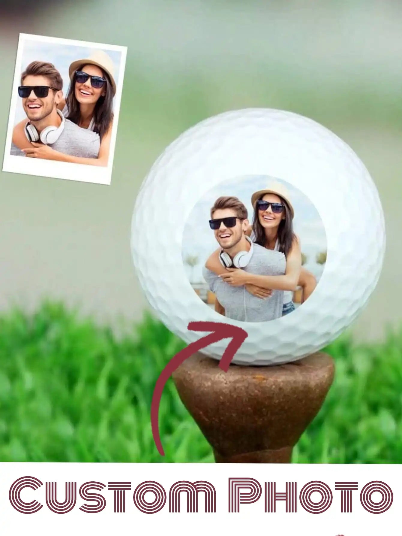 Custom Photo Golf Ball Personalized Face Image Text Gift For Golfer Dad Husband Friend Father Day Birthday Valentine Christmas Peaceful Pleasures Health and Wellness
