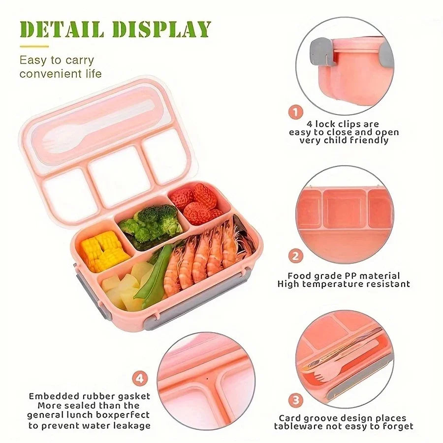 1PC Four grid plastic lunch box 1300ML,student office lunch box,Sealed Leak Proof And Easy To Clean Student Bento Box Peaceful Pleasures Health and Wellness