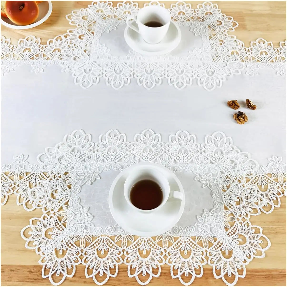 Battilo White Lace Placemats for Dining Table Embroidered Rectangle Cup Mat Set of 2 Decorative Table Mats Wedding Party Decor Peaceful Pleasures Health and Wellness