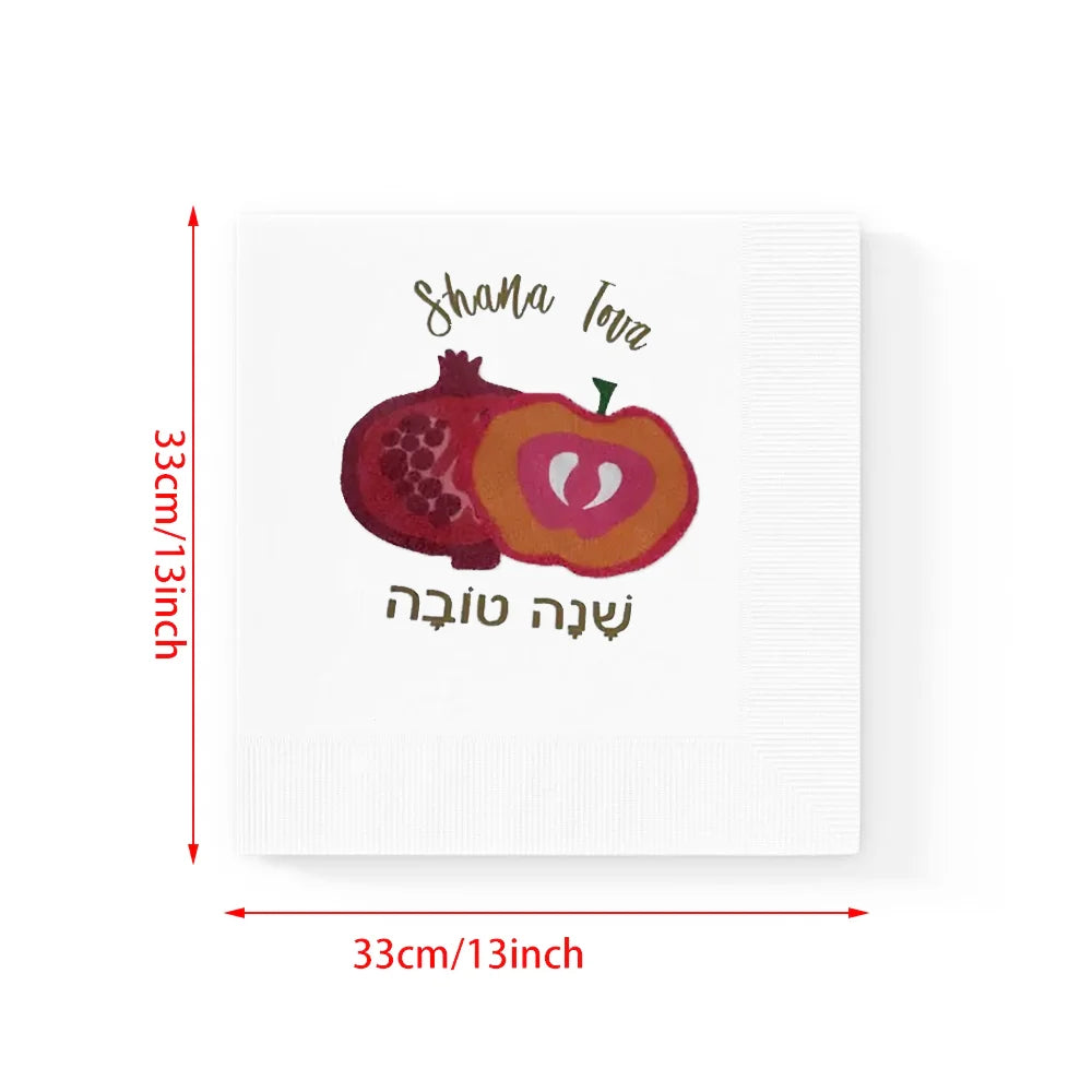 40-Piece Rosh Hashanah Cocktail Napkins | Pomegranate Design Cocktail Napkins Set Peaceful Pleasures Health and Wellness