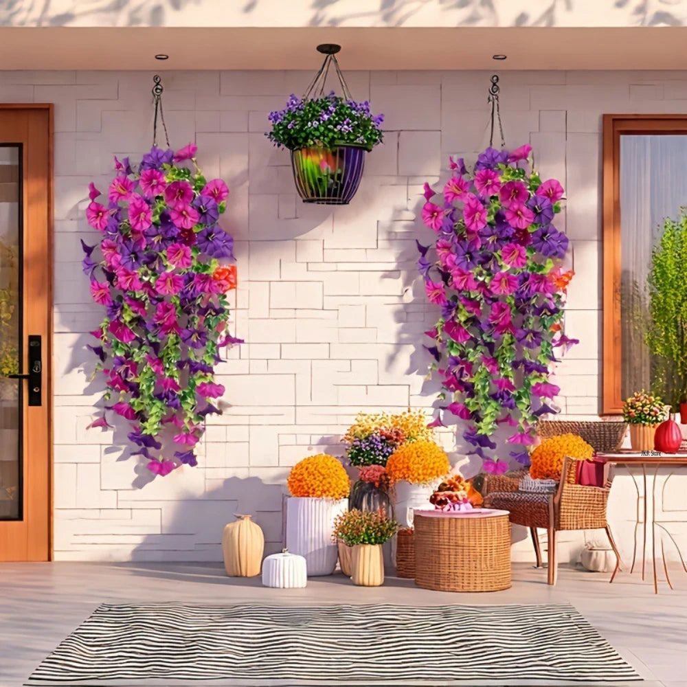 Artificial Silk Morning Glory Vine Hanging Flowers UV Resistant