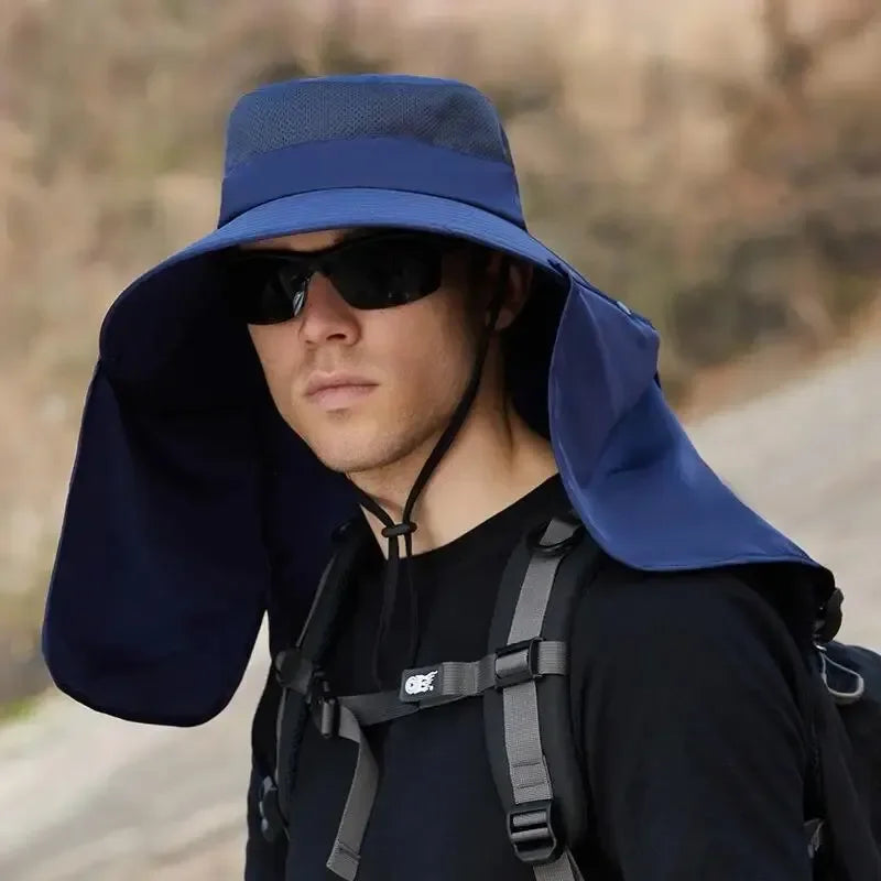 Men's Wide Brim Sun Hat with Neck Flap | UV Protection
