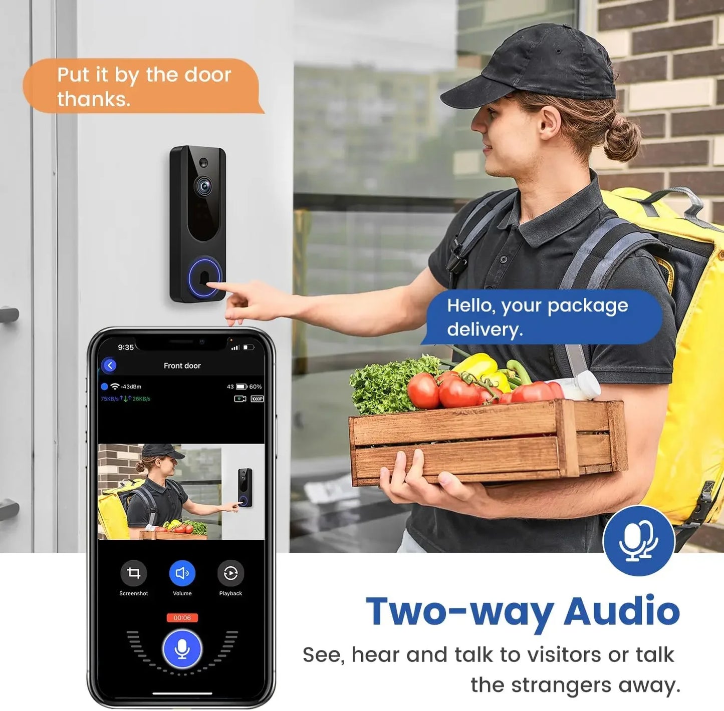 Wireless Video Doorbell - AI Detection, Night Vision, Two-Way Talk Peaceful Pleasures Health and Wellness