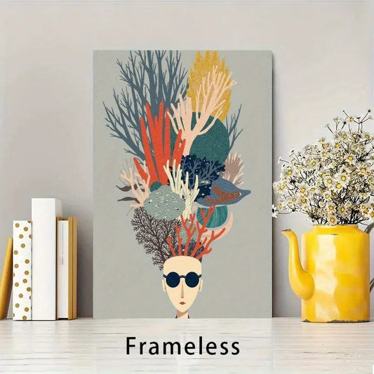 Abstract Face Canvas Wall Art – Coral Seaweed Minimalist Print Canvas Wall Art Peaceful Pleasures Health and Wellness 3510160018 30x40cm