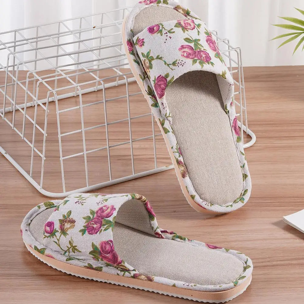 Women's Floral Indoor Slippers – Anti-Slip Flat Home Shoes
