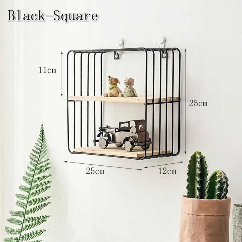 Black Gold Nordic Wall Shelf Metal Iron Storage Rack Multi Shape DIY