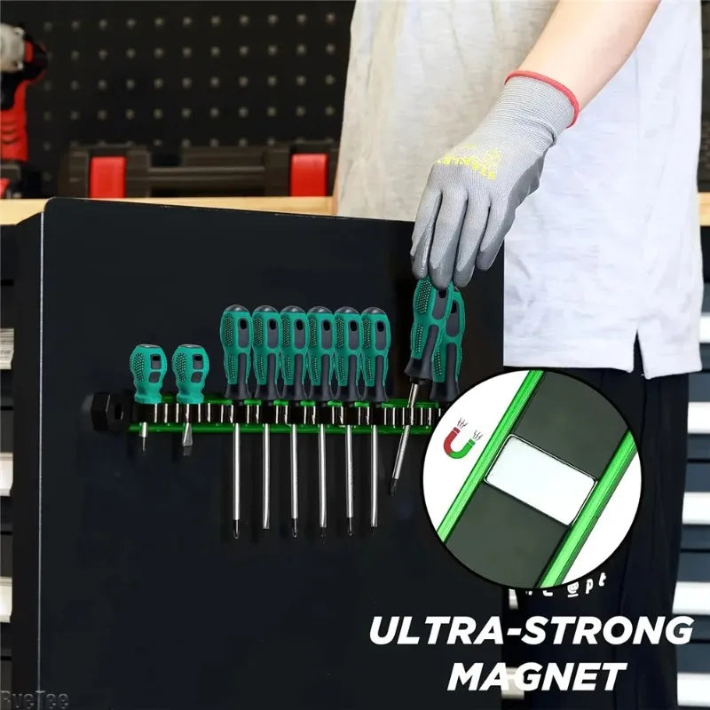 12-Slot Magnetic Aluminum Rail Tool Organizer | Wall Mount