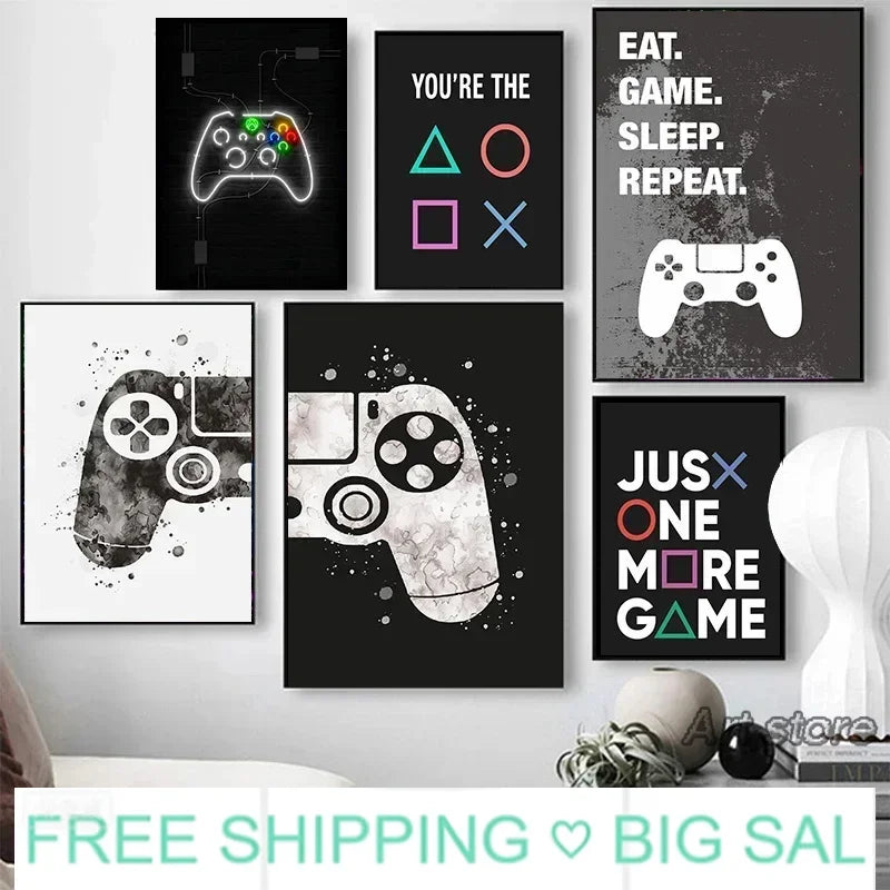 Minimalist Gamepad Controller Canvas Poster Modern Gaming Room Wall Art Print for Gamer Bedroom Home Decoration Peaceful Pleasures Health and Wellness
