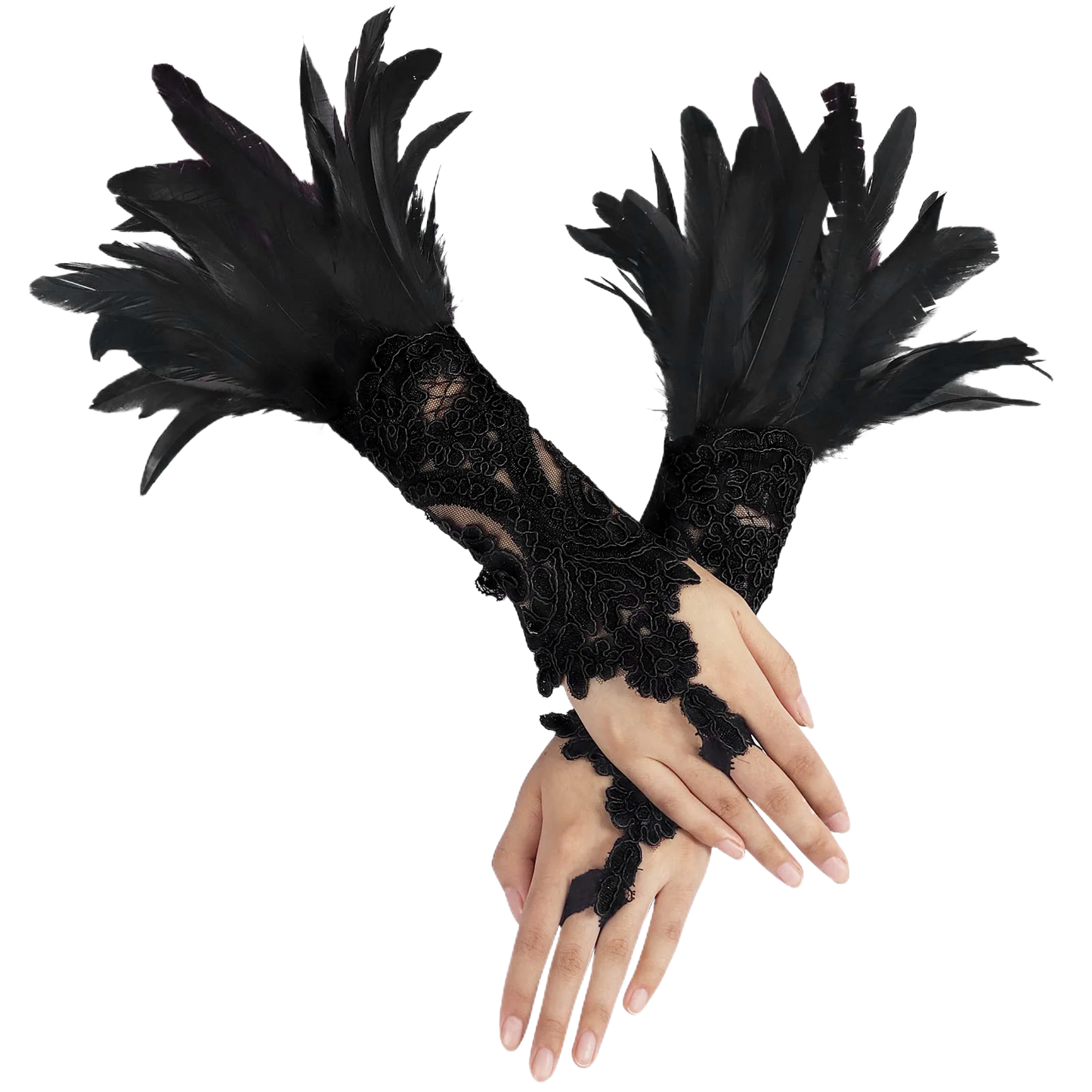 Punk Gothic Gloves Feather Wrist Cuff Carnival Stage Show Showgirl