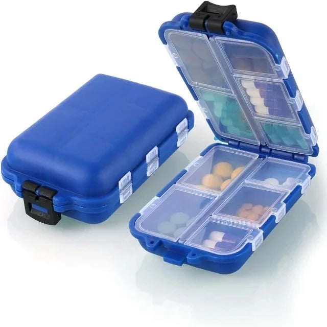 Portable Pill Organizer Medicine Holder Tablet Storage Drug Container Dispensers Case for Vitamins Fish Oils Pill Box Peaceful Pleasures Health and Wellness 10C Blue
