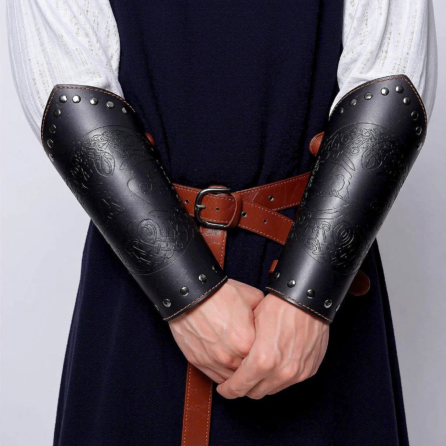 Medieval PU Leather Gauntlet Arm Bracers Vintage Warrior Wrist Guards
