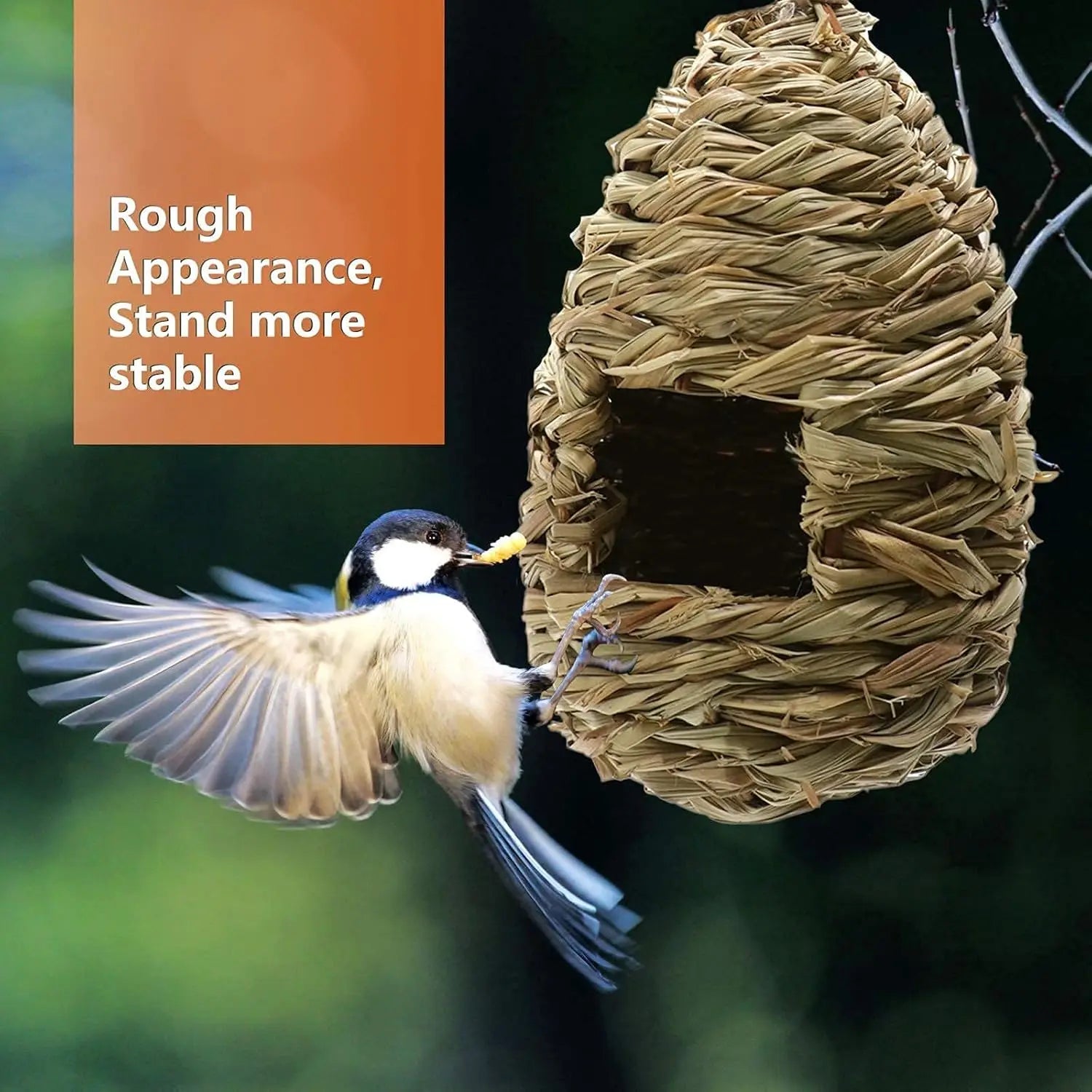 Hummingbird Houses for Outside Hanging, Natural Grass Hanging Bird Hut, Hand Woven Hummingbird Nest, Large Wren Finch Bird House Peaceful Pleasures Health and Wellness B 1pcs