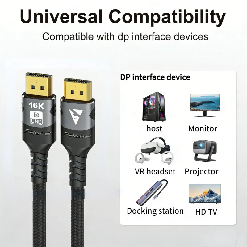 16K DP 2.1 8K@120Hz 4K@240Hz 80Gbps HDR Video Audio Displayport Cable Display Port for Laptop TV Xbox Projector Gaming Monitor Peaceful Pleasures Health and Wellness