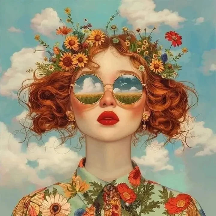 Surrealism Woman Portrait Canvas Painting Wall Art Wonderful Fantasy Fish and Girl Poster Prints for Living Room Home Decor Peaceful Pleasures Health and Wellness ZLH3553 20x20cm Unframed