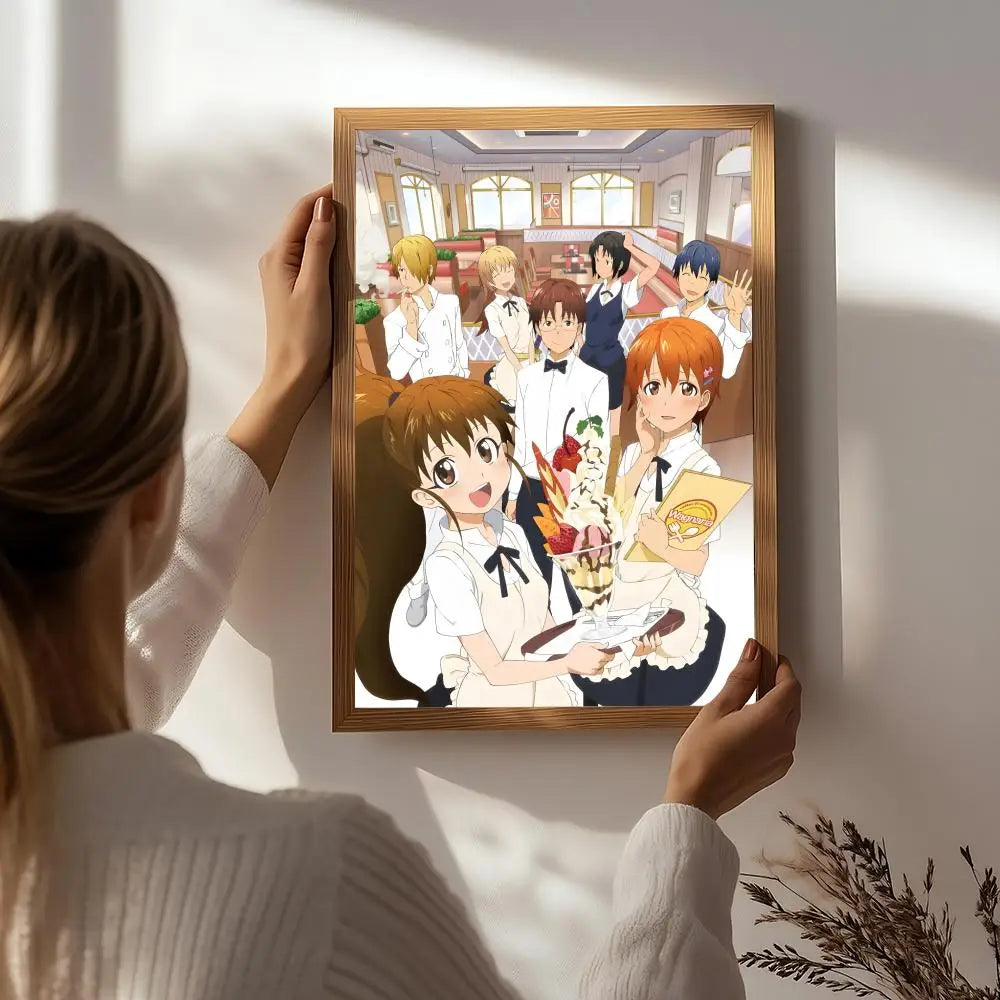Anime W-Working!! Poster HD Self Adhesive Waterproof Wall Art Ideal for Home Office Dorm Bedroom Great Gift Peaceful Pleasures Health and Wellness White5 50X70cmNoframe