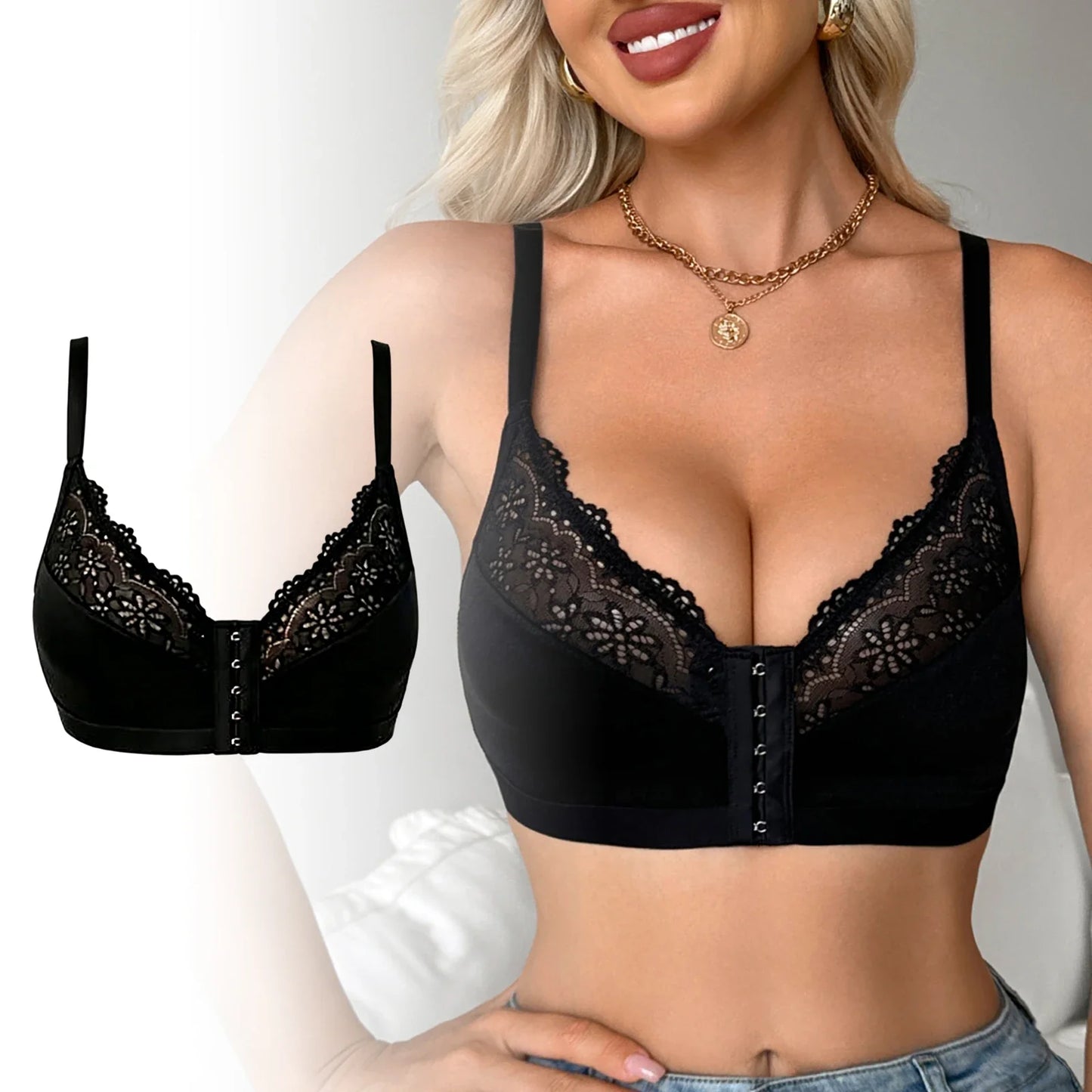Lace Front Clasp Wire-Free Push-Up Bra | Everyday Comfort
