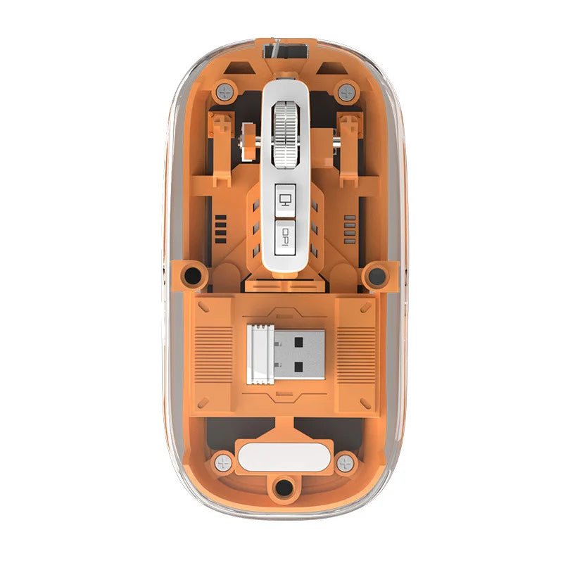 3 Modes Wireless Bluetooth Transparent Gaming Mouse DPI Adjustable Rechargeable Battery Display Silent Mice for PC ipad Laptop Peaceful Pleasures Health and Wellness Orange