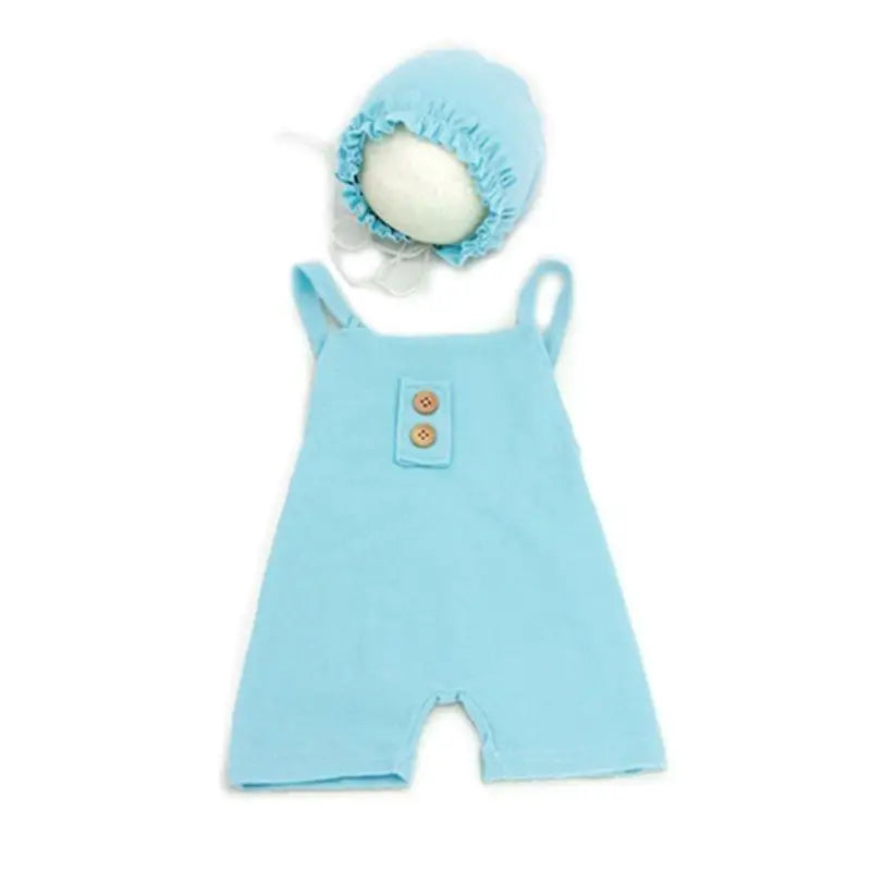 Newborn Photography Outfit – Baby Overalls & Hat Set 0–6M