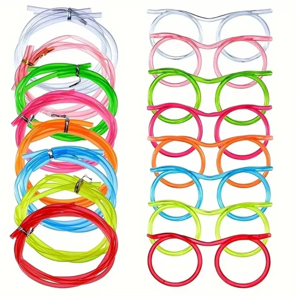 Silly Straw Glasses,Novelty Loop Eyeglasses Straw Fun Party Drinking Straw Eye Glasses for Annual Meeting Parties Birthday Peaceful Pleasures Health and Wellness