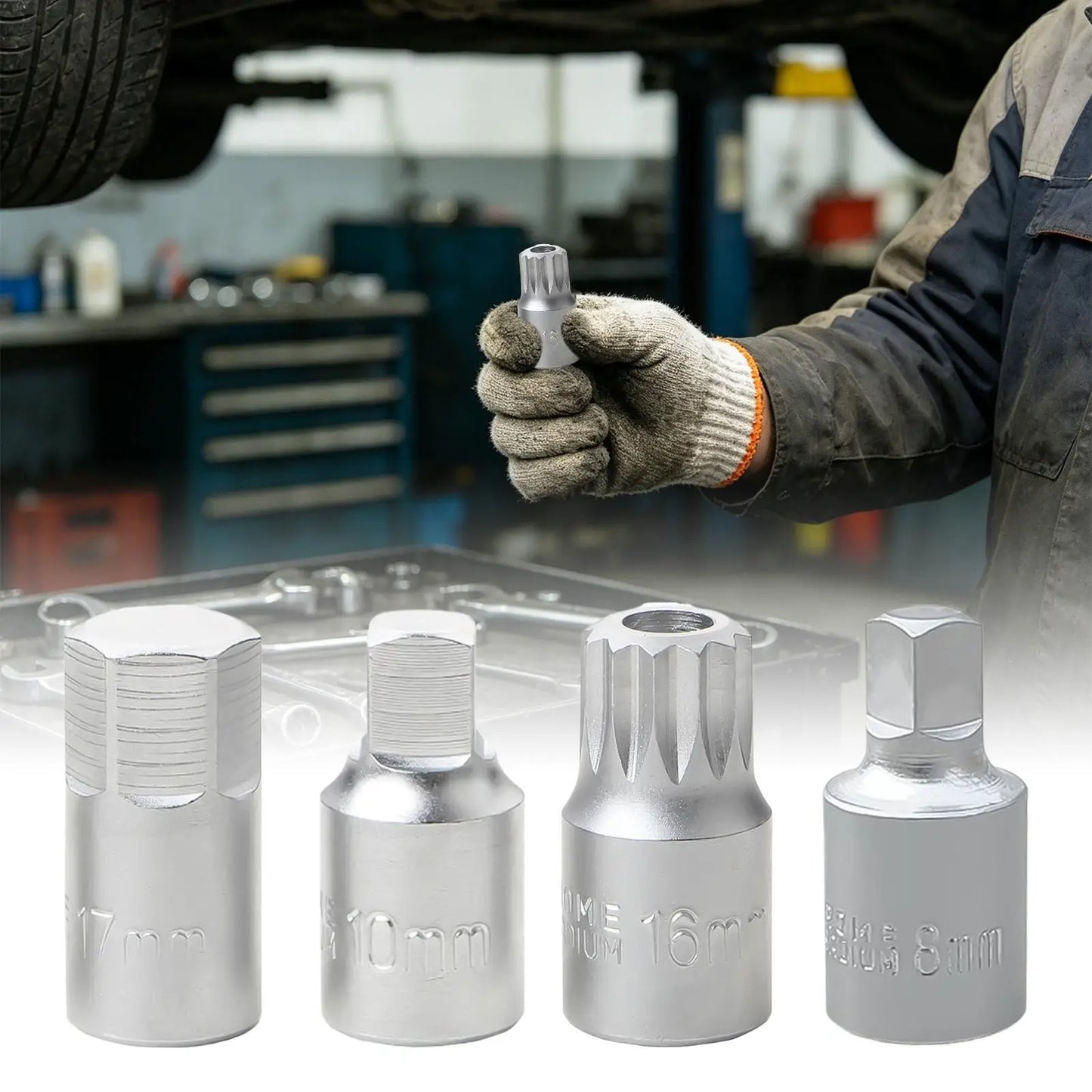 Oil Drain Plug Socket Wrench M16 H17 S8 S10 | 3/8" Drive Tool