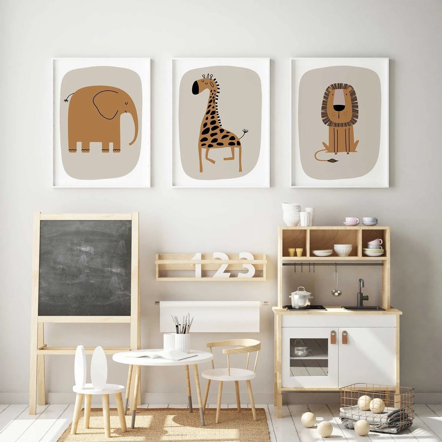 3-Piece Cartoon Animal Canvas Wall Art | Kids Room Decor
