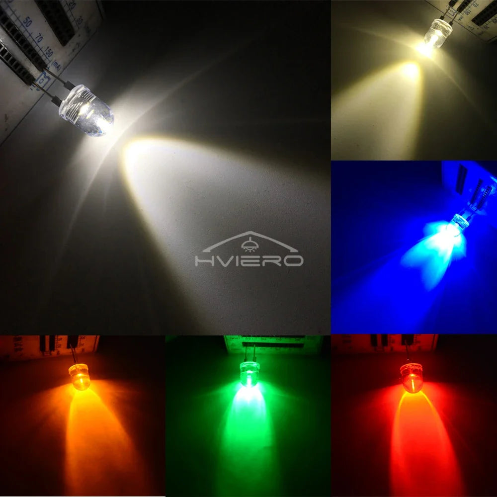 50PCS 10mm Round LED Diodes – High Brightness Multi-Color