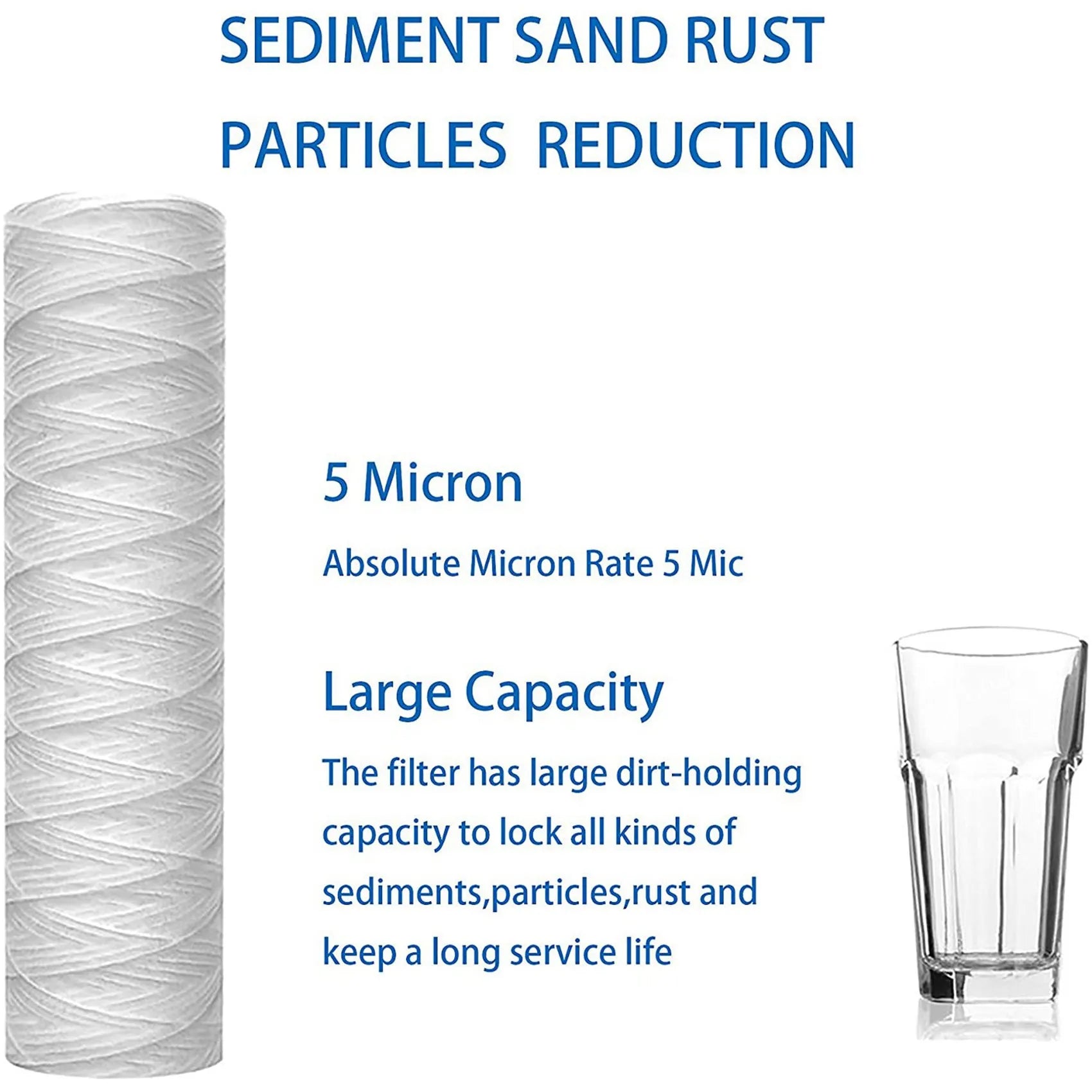 A36T-12Pcs 5 Micrometre String Wound Water Filter Universal Whole House Replacement Cartridge Sediment Filters 10Inch Peaceful Pleasures Health and Wellness White
