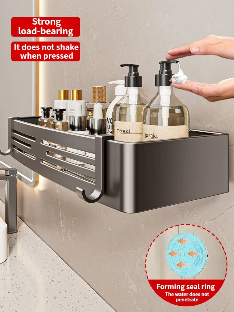 No-Drill Suction Cup Bathroom Wall Shelf | Aluminum Rack
