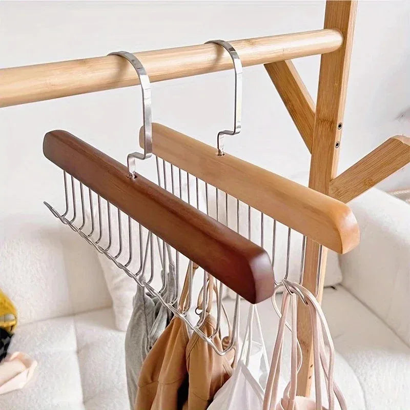 Wooden Sling Hanger Organizer with Multiple Hooks for Underwear Bras Vests Space-Saving Durable Storage Rack Hangers for Clothes Peaceful Pleasures Health and Wellness